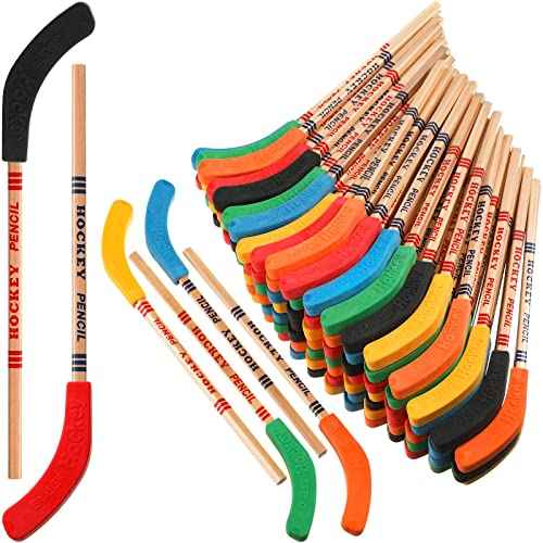 Leelosp 60 Pcs Hockey Pencils with Erasers Multicolor Hockey Stick Pencils Sports Pencil Sports Themed Party Favors for Fans Students School Prize Birthday Party Valentines Exchange Gifts