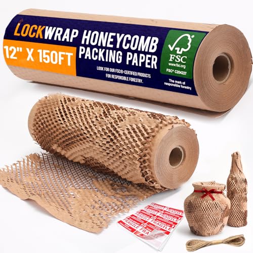 Honeycomb Packing Paper For Moving 12" x 150ft With Rope & Fragile Stickers