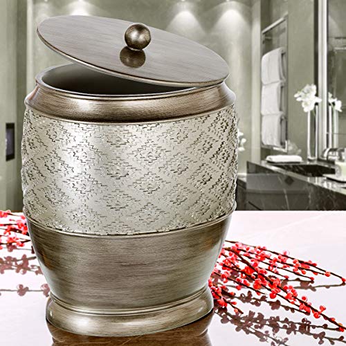 Creative Scents Dublin Silver Small Bathroom Trash Can with Lid 1.26 Gal / 4.8L - Brushed Silver Garbage Can - Decorative Waste Basket for Bathroom Decor - Durable Wastebasket for Paper/Diaper