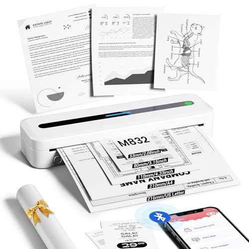 Portable Printer, 300DPI Wireless Bluetooth Thermal Printers, Support Multi-Size Thermal Paper, Compatible with iOS, Android & PC, Inkless Mobile Printer for Travel, Office, School, White