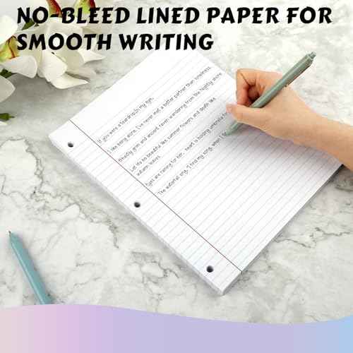 Loose Leaf Paper Wide Ruled Notebook Paper, 8" x 10.5" Lined Filler Paper for 3-Ring Binders, 3-Hole Punched Writing Paper-120 Sheets, White