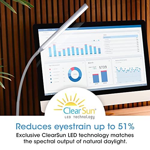 Ottlite Stretch LED Desk Lamp with Wireless Charging - ClearSun LED Technology, 3 Color Temperature Modes with Touch Sensitive Controls & Flexible Gooseneck Arm for Home, Office & Dorms