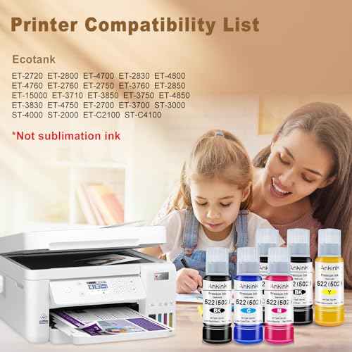 Ankink 522 Ink Refill Bottles Compatible for T522 522 Refill Ink Bottle Use for EcoTank ET-2800 ET-2803 ET-2850 ET-2720 ET-3750 ET-4800 ET-4700 ET-2750 ET-2400 ET-4810 Black Color 6 Pack