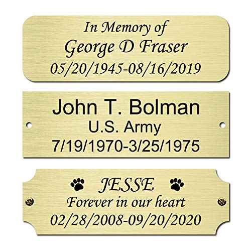 3" W x 1" H Personalized Custom Engraved Brushed Gold Solid Brass Plate Frame Name Label Art Tag for Frames with Adhesive Backing or Screws (Brass)