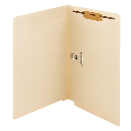 Smead End Tab Fastener File Folder, Shelf-Master® Reinforced Straight-Cut Tab, 1 Fastener, Legal Size, Manila, 50 per Box (37110)
