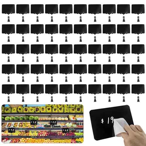 50 Pack Mini Chalkboard Signs with Rotatable Clip, Plastic Double Display Clips for Business Retail Food Clothing Rack Shelf Basket Sign Display (Black)
