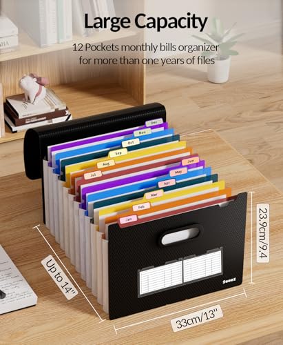 Sooez Black Rainbow 13-Pocket Accordion File Organizer 14in Expandable