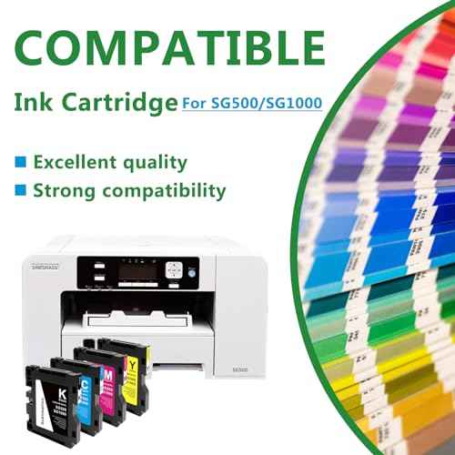 SG500 SG1000 Sublimation Ink Cartridge with Latest Upgraded Chip No AB Version Compatible with Sawgrass Virtuoso SG500 SG1000 Printer Pack of 4 (BK/C/M/Y)