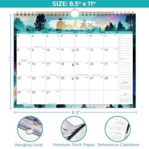 2026 Wall Calendar - 2026 Calendar, JAN 2026 - DEC 2026, 11" x 8.5", Calendar 2026, 2026 Wall Calendar 12 Month with Spiral Binding, Hanging Hook, Notes, To-do List, Perfect for Organizing