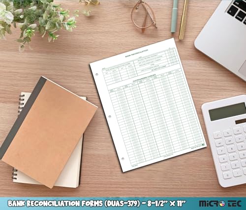 Bank Reconciliation Forms (DUAS-379) 8.5 x 11 Green Ledger Paper, Pack of 25