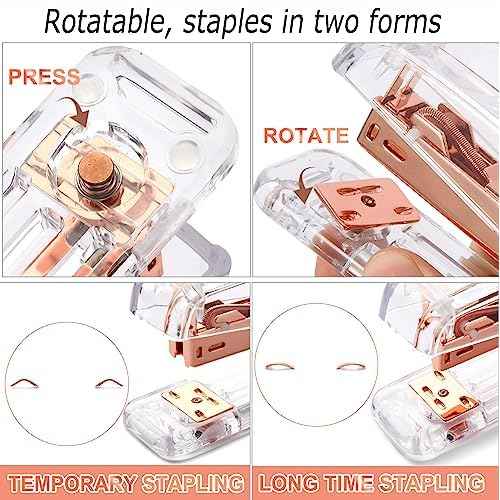 Famassi Rose Gold Desk Accessories£¬Office Supplies Set Acrylic Stapler Set Staple Remover, Tape Holder, 2 Ballpoint Pen, Scissor, Binder/Paper Clips and 1000pcs Staples.