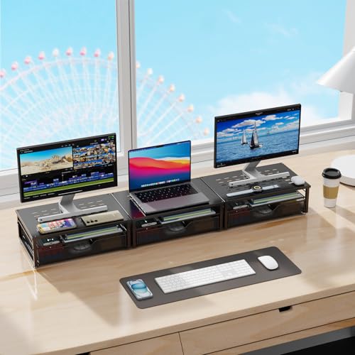 Gianotter Black Monitor Stand Riser with Drawer - Adjustable Desk Organizer