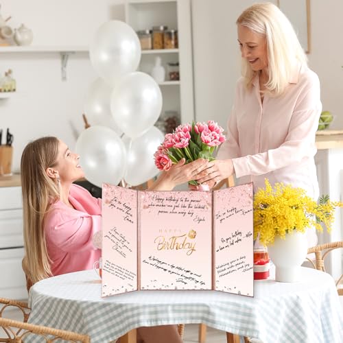 Crenics Rose Gold Happy Birthday Guest Book Sign-In Alternative 18x12in - Elegant Party Decoration & Gift