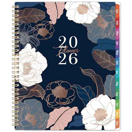 2026 Planner - Planner 2026, 9" x 11", Jan.2026 - Dec.2026, 2026 Planner Weekly and Monthly with Colorful Tabs, Strong Twin-wire, Back Pocket - Engraved Floral