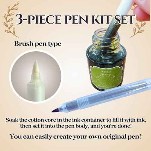 Teranishi Chemical Industry Taisho Romantic Hi-Caroline Ink : Opera Rose, Emotional Olive, Smoky Navy & Handmade Pen x3 Set TRH-40ML-T65, TRH-40ML-T70,T RH-40ML-T69