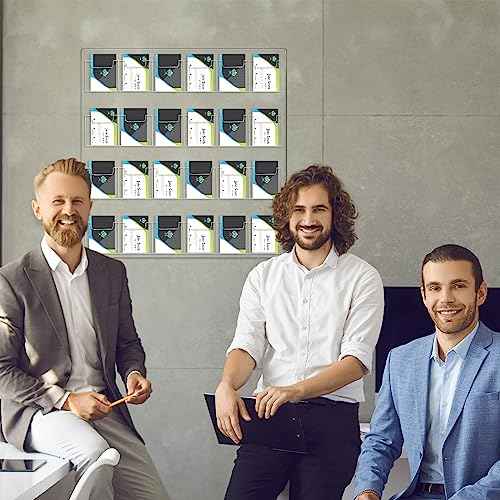Ripeng 24 Pocket Vertical Business Card Holder Wall Mount Clear Sticker Display Rack Acrylic Business Card Holder Display Vertical Multiple Clear Acrylic Organizer for Home Office Wall