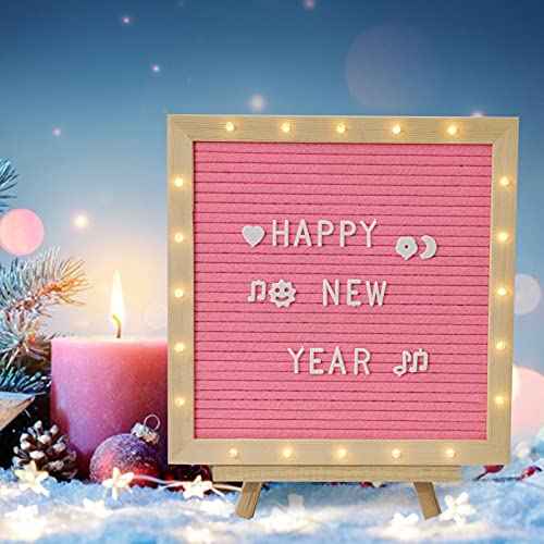 Pink Felt Letter Board with Stand, Built-in LED Lights With Tripod Stand and Wall Mount Hanger for Party Home Decor(10x10),Menu Board, 340 Letters for Custom Sign Messages, Party Planning (Pink)