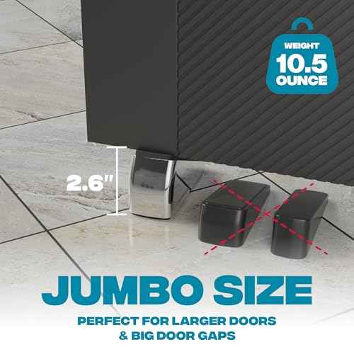 Strongest Home 2-Pack XL Heavy Duty Door Stoppers for Bottom of Door - Durable Door Stop Wedge with Superior Grip, X-Large Rubber Door Stopper Wedge for Large Gaps & Any Surface, 5-Inch Long, Chrome