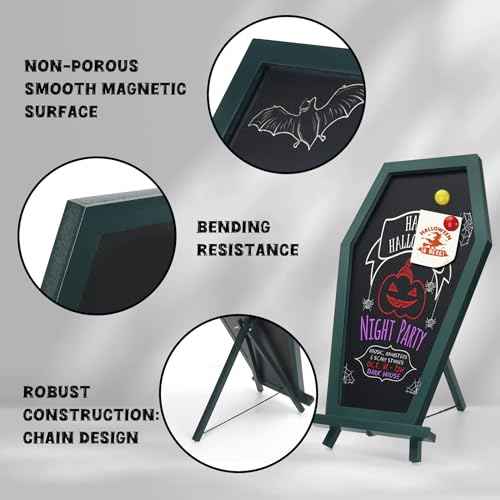 TOWON 17x10.5¡± Coffin Chalkboard Signs ? Gothic Tabletop Easel with Triple-Leg Stand, Magnetic Surface | Halloween Decorations, Spooky Gifts, Home & Boutiques, Restaurants Gothic Decor (Green)