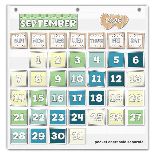 EAMAY White Classroom Monthly Calendar Pocket Chart for 2.75x2.75 Cards - Homeschool & Classroom Organizer