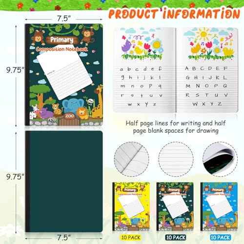 Dunzoom 30 Pack Operation Christmas Primary Journal Primary Composition Books 9.75" x 7.5" Pre-k Wide Ruled Writing Story Journal with Picture Space for Christmas Charity Donation