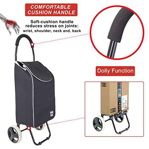 dbest products Trolley Dolly Sport ? Foldable Grocery Cart on Wheels ? Multi Use Rolling Cart with Removable Bag and Hand Truck Dolly Function, Black