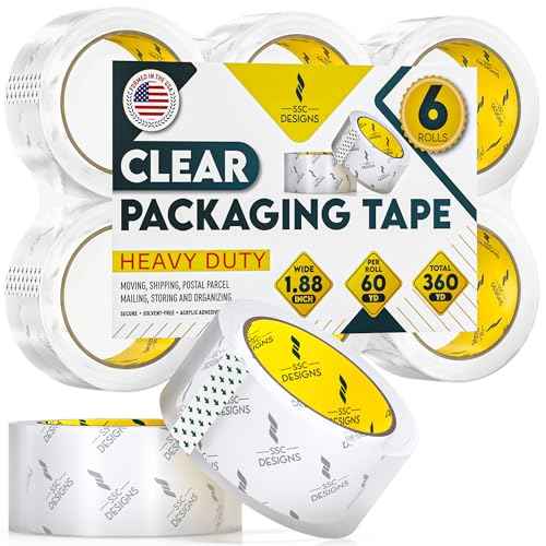 Packing Tape Clear Packaging Tape Heavy Duty Strong Shipping Refills Dispenser Transparent Thick Moving Supplies Mailing Boxes Sealing Office Storage Home - 60 Yds x 1.88" Wide x 2.7 Mil Thick 6 Rolls