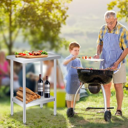 Stainless Steel Prep Table 18x24x35 in with Adjustable Undershelf – Heavy Duty Commercial Work Table