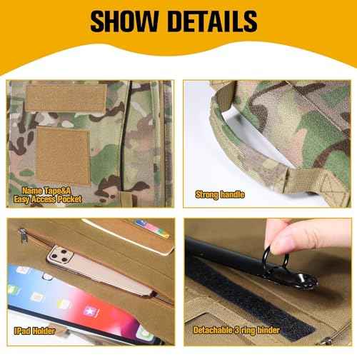 Kosibate Tactical Padfolio Portfolio Binder with Zipper and 25 Sheets of Letter Size Paper,Notebook Cover,Tactical Notebook with Zippered for Folders,Detachable 3-Ring Binder(A4,13.5X 11.5Inch)