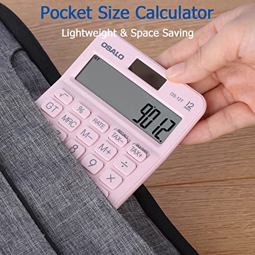 Pendancy Pink Pocket Desk Calculator Small Size Basic Tax Function Handheld 12T