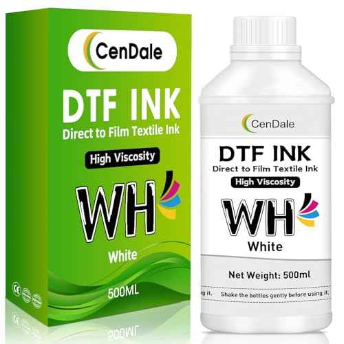 DTF White Ink 500ML - Upgraded High Viscosity, No Sediment DTF Ink for ET-8550 XP-15000 L1800 L805 R1390 R2400 DTF Printers, Heat Transfer Printing Direct to Film