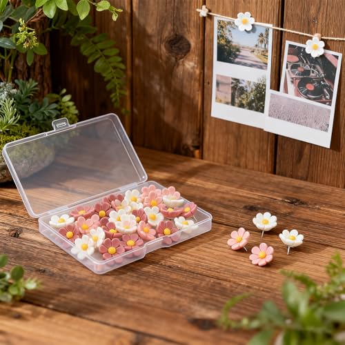 JIUZI 30-Pack Cute Flower Push Pins - Rust-Proof Metal Tips for Cork Boards & Photo Walls