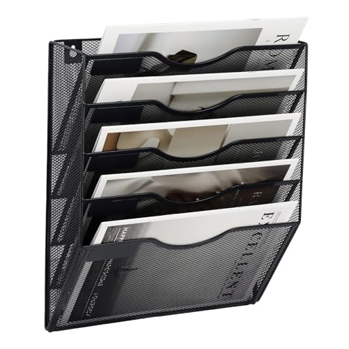 EASEPRES 5-Tier Mesh Wall File Organizer Black Letter Size Office Storage