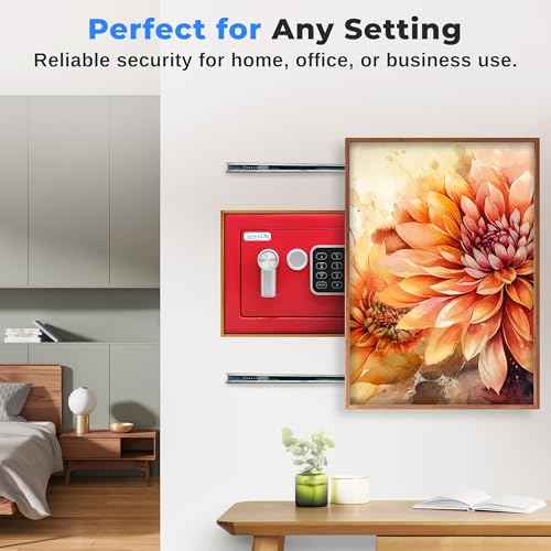 SereneLife Premium Steel Digital Safe Box - 9.1" x 6.7" x 6.7" | Secure Storage for Cash, Firearms & Jewelry | Great For Hotels, Cabinets & Home Use | Electronic & Mechanical Access | 2 Keys | Red