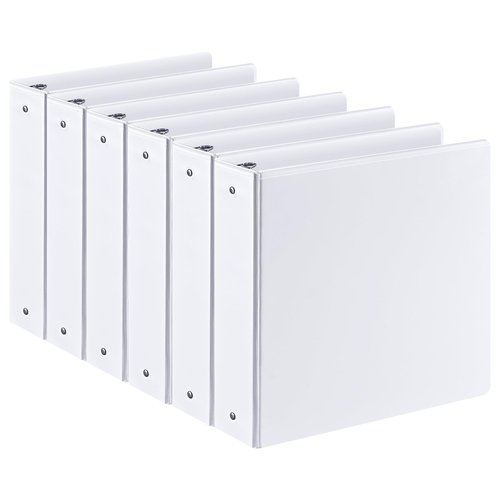 WEYIU 2-inch 3 Ring Binder with 2 Interior Pockets, Heavy Duty 2" Round Ring Binder Holds 450 Sheets of US Letter Size 8.5'' x 11'' Paper for Office/Home/School (White,6-Pack)
