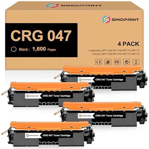 crg047 Compatible Toner Cartridges for Canon 047 crg-047 for Canon Imageclass LBP113W MF113W MF110 LBP110 Series, i-sensys LBP113W MF113W MF110 LBP110 Series Printer (Black, 4-Pack)