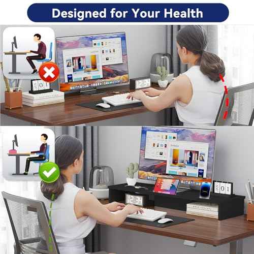TV Riser Stand with LED Lights, 42.5in Super Large Monitor Stand with Phone Tablet Holder, Tabletop TV Stand Riser for Desk, Desktop Organizer for Computer, TV, Laptop, Printer