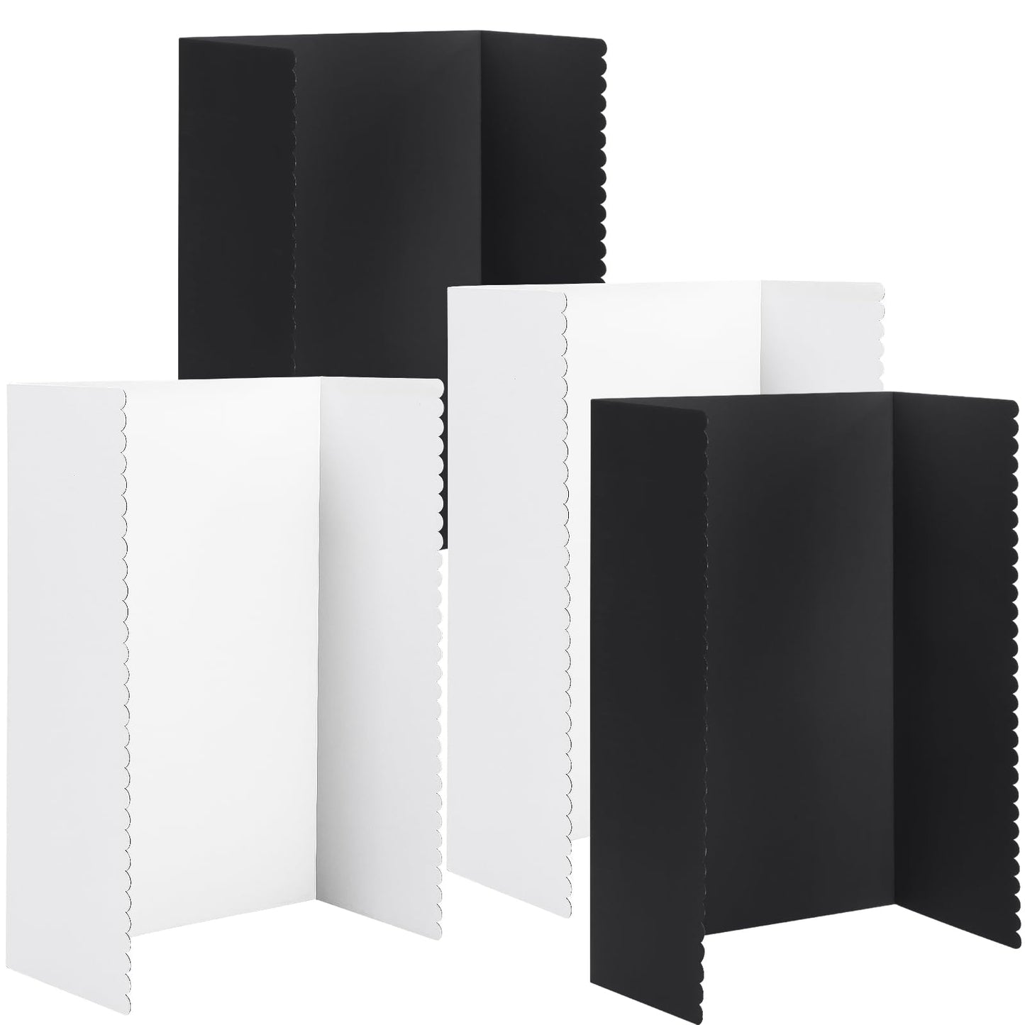 Mooliwe 4 Pack 48" X 36" Black White Trifold Poster Board, Large Tri Fold Boards Foldable Corrugated Presentation Display Scalloped Border for Science Fair, School Projects, Back to School Supplies