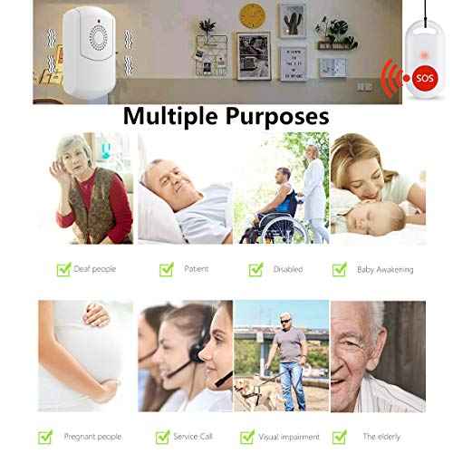 Evernary Caregiver Pager Wireless Call System Personal Alert Panic Button for Home Elderly Nurses Calling System and Emergency Button (2 Portable Pager 2 Transmitter)