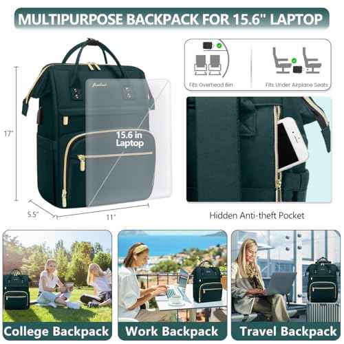 Laptop Backpack for Women Work Bags - 15.6 Inch Professional Womens Travel Backpack Purse Computer Laptop Bag Nurse Teacher Backpack Waterproof Carry on Back Pack with USB Port Dark Green