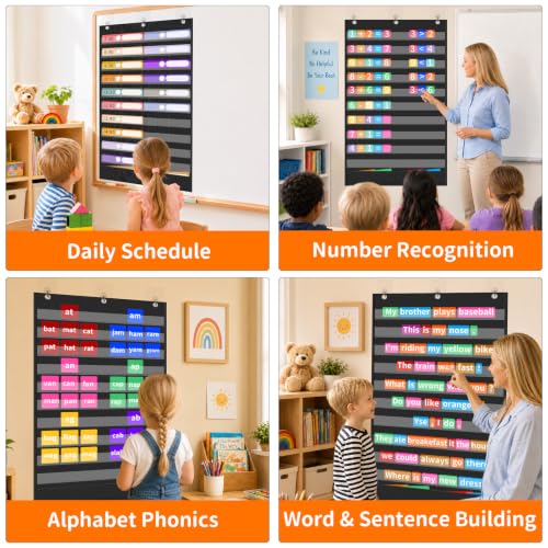 Yoink 5+1 Black Classroom Pocket Chart with Clear Pockets for Homeschool & Lessons