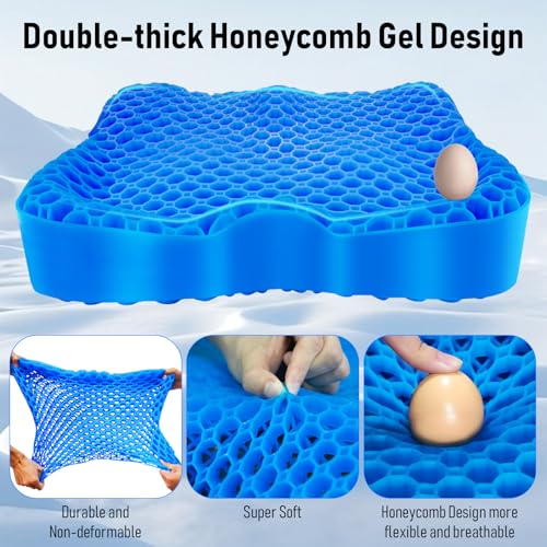 NEW-Vi Gel Seat Cushion XL 19.7x16.1x3.5 in Blue – Thick Honeycomb Gel, Breathable, Anti-Slip Cover