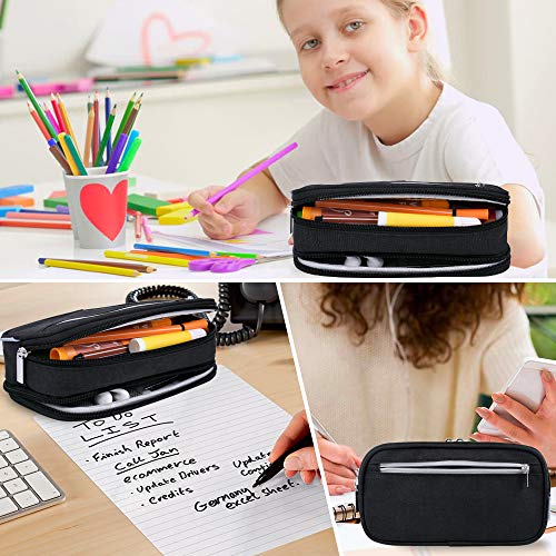 YONZONE Black Large Capacity Multi-Functional Pencil & Makeup Case with 3 Compartments