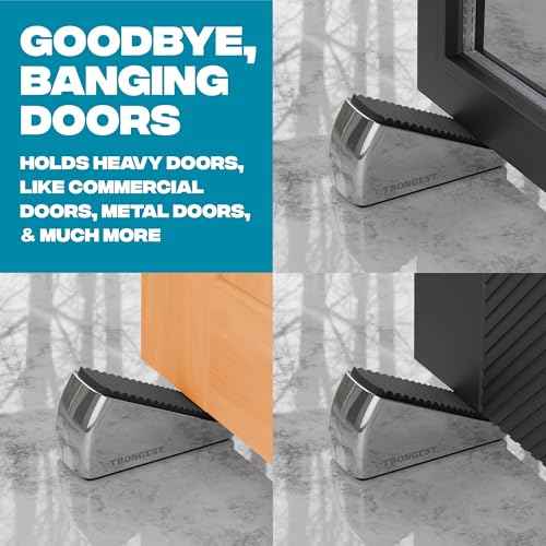Strongest Home 2-Pack XL Heavy Duty Door Stoppers for Bottom of Door - Durable Door Stop Wedge with Superior Grip, X-Large Rubber Door Stopper Wedge for Large Gaps & Any Surface, 5-Inch Long, Chrome