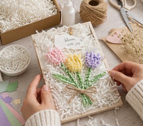 White Crinkle Cut Paper Shred Filler, 5oz Decorative Gift Basket