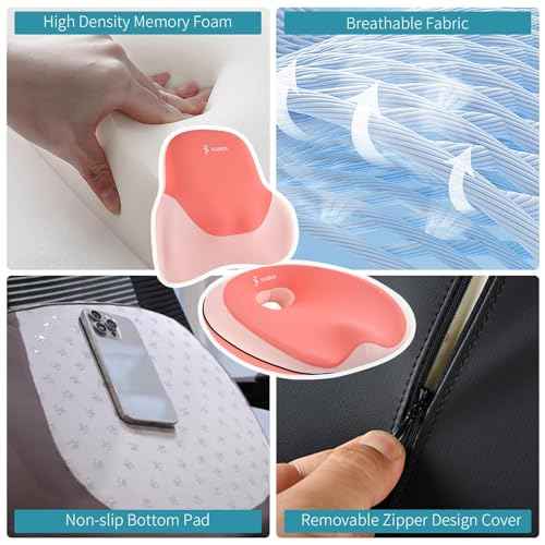 FLORICH Memory Foam Car Seat Cushion and Lumbar Support Pillow, Soft Butt Pillow for Tailbone Relief, Cute Drivers Seat Cushion for Long Driving Travel