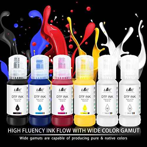 L&C DTF Ink for EPSON ET 8550, DTF Transfer Ink Refill for epson et-8550 D570 R1390 DTF Printers, Heat Transfer Printing Ink Set 100ml X 6