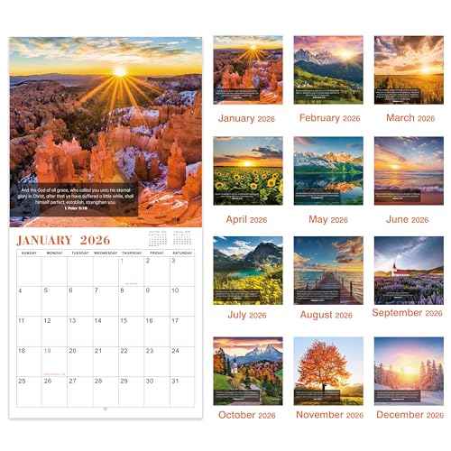 2026 Calendar - Bible Verse Wall Calendar 2026, Jan 2026 - Dec 2026, 12" x 24" (Open), 12 Monthly Calendar, Hanging Holes, Large Blocks & Holidays - Nature's Beauty with Inspiring Bible Quotes