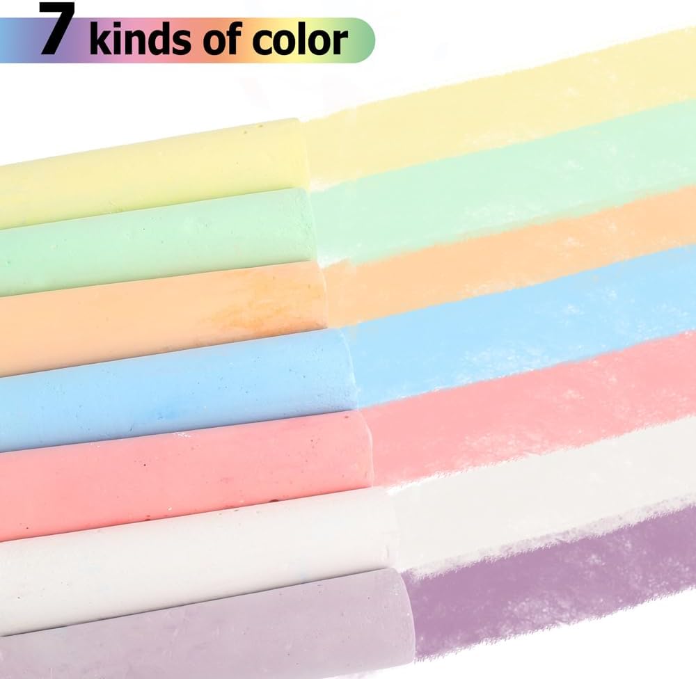 Skiennix Washable Sidewalk Chalk - 52 Jumbo Non-Toxic Pieces in 7 Vibrant Colors | Perfect for Kids & Adults
