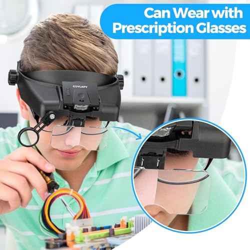 Magnifying Glasses with Light, Versatile Magnifying Glasses for Close Work, 1x - 14x Headband Magnifier with 5 Lenses & Two Led Lamps, Hands-Free Jewelers Loupe Visor for Hobby, Crafts